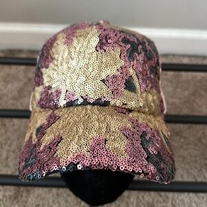Camo Leaf Pink Womens Adjustable Baseball Cap Sequins Baseball Cap Sun H…